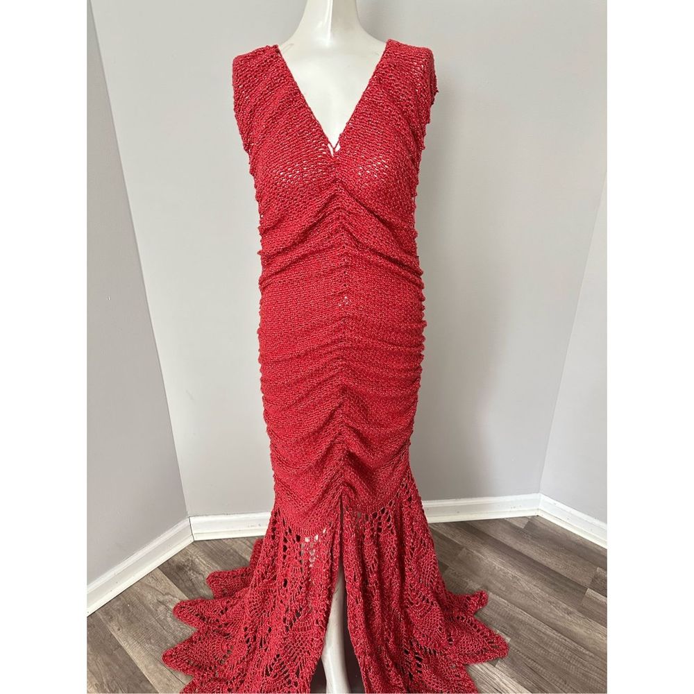 Alejandra Alonso Rojas Ruched V-Neck Crochet Gown Medium $2595 - Picture 4 of 9